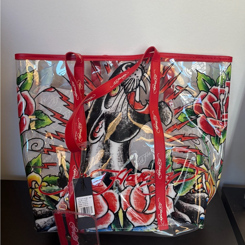 Ed Hardy Red and White Graffiti Tote Bag
